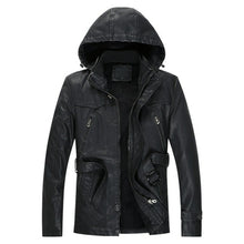 Load image into Gallery viewer, Pop Men PU Leather Thick Hooded Motorcycle
