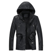 Load image into Gallery viewer, Pop Men PU Leather Thick Hooded Motorcycle