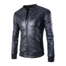Load image into Gallery viewer, Pop New Leather Jacket Men Pop Slim Fit Plaid Motorcycle Leather