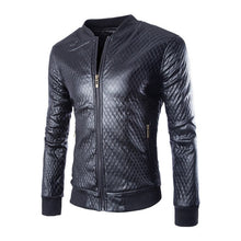 Load image into Gallery viewer, Pop New Leather Jacket Men Pop Slim Fit Plaid Motorcycle Leather