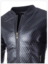 Load image into Gallery viewer, Pop New Leather Jacket Men Pop Slim Fit Plaid Motorcycle Leather