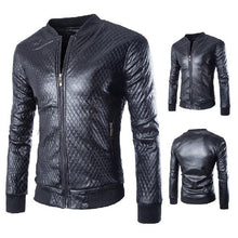 Load image into Gallery viewer, Pop New Leather Jacket Men Pop Slim Fit Plaid Motorcycle Leather