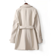 Load image into Gallery viewer, Pop New Long Pu Leather Jacket Waist Belt Loose Mid long Leather Coat