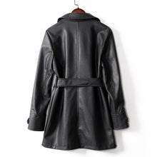 Load image into Gallery viewer, Pop New Long Pu Leather Jacket Waist Belt Loose Mid long Leather Coat