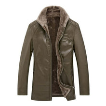 Load image into Gallery viewer, Pop Winter Fur Strip Sewed Toghter Leather Jacket Men Casual Fleece