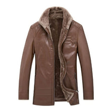 Load image into Gallery viewer, Pop Winter Fur Strip Sewed Toghter Leather Jacket Men Casual Fleece