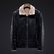 Load image into Gallery viewer, Pop Winter Fur Strip Sewed Toghter Leather Jacket Men Casual Fleece