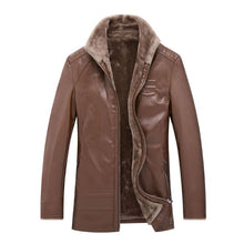 Load image into Gallery viewer, Pop Winter Fur Strip Sewed Toghter Leather Jacket Men Casual Fleece