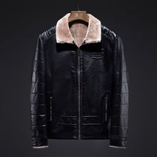 Load image into Gallery viewer, Pop Winter Fur Strip Sewed Toghter Leather Jacket Men Casual Fleece