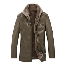 Load image into Gallery viewer, Pop Winter Fur Strip Sewed Toghter Leather Jacket Men Casual Fleece