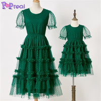 Mom Daughter Dress Fashion Lace Wave Point