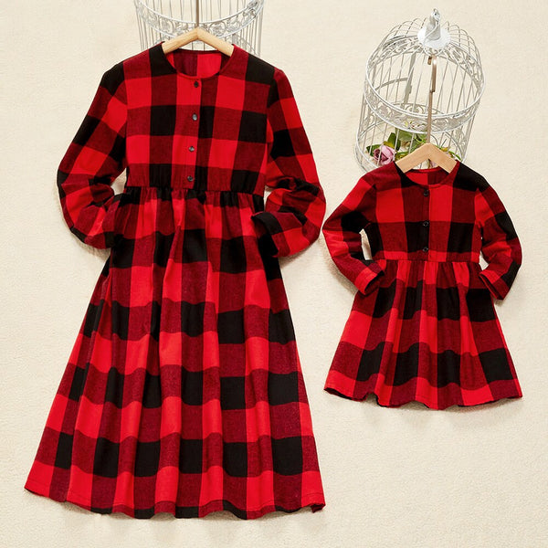 PopReal Parent Child Outfit Fashion Plaid Print V Neck Mom And