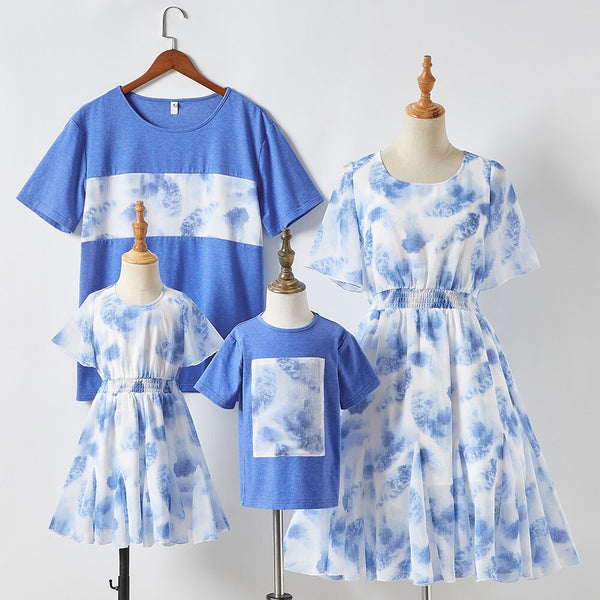 PopReal Parent Child Outfit Mother And Daughter Dress Chiffon Print