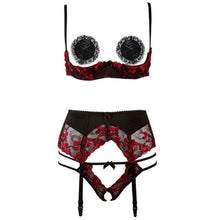 Load image into Gallery viewer, Porno Sex Underwear V neck Lingerie Straps Bra and Panty Garter