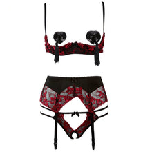 Load image into Gallery viewer, Porno Sex Underwear V neck Lingerie Straps Bra and Panty Garter