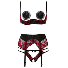 Load image into Gallery viewer, Porno Sex Underwear V neck Lingerie Straps Bra and Panty Garter