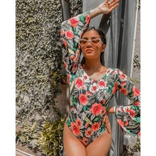 Load image into Gallery viewer, Print Floral One Piece Swimsuit Women Swimwear Monokini Long Sleeve - Sophornlilly