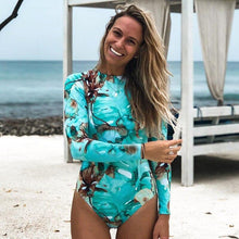 Load image into Gallery viewer, Print Floral One Piece Swimsuit Women Swimwear Monokini Long Sleeve - Sophornlilly