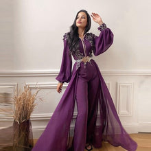 Load image into Gallery viewer, Purple Long Sleeves Moroccan Kaftan Evening Dresses Applique Beading
