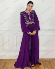 Load image into Gallery viewer, Purple Long Sleeves Moroccan Kaftan Evening Dresses Applique Beading