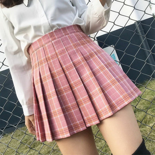 Plaid Summer Women Skirt High Waist Stitching Student