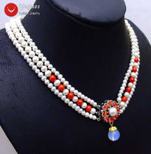 Load image into Gallery viewer, Qingmos 6 7mm Round Natural White Pearl Necklace for Women with 12mm
