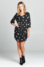 Load image into Gallery viewer, 3/4 Sleeve Floral Print Waist Tie Dress