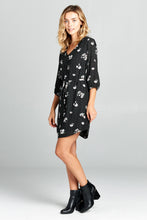 Load image into Gallery viewer, 3/4 Sleeve Floral Print Waist Tie Dress