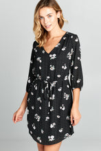 Load image into Gallery viewer, 3/4 Sleeve Floral Print Waist Tie Dress