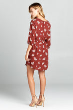 Load image into Gallery viewer, Rust Floral Print Dress with Tie - Sophornlilly
