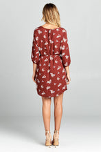 Load image into Gallery viewer, Rust Floral Print Dress with Tie - Sophornlilly