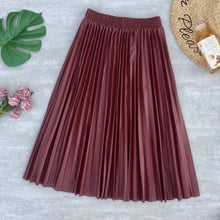 Load image into Gallery viewer, Autumn Winter PU Leather Pleated Skirts Elastic High