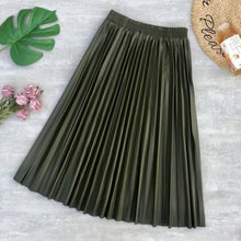 Load image into Gallery viewer, Autumn Winter PU Leather Pleated Skirts Elastic High