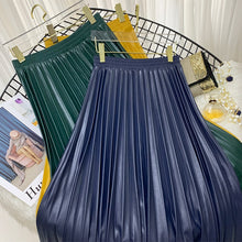Load image into Gallery viewer, Autumn Winter PU Leather Pleated Skirts Elastic High