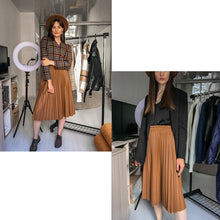 Load image into Gallery viewer, Autumn Winter PU Leather Pleated Skirts Elastic High