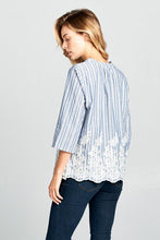 Load image into Gallery viewer, 3/4 SLEEVE STRIPED EMBROIDERED TOP