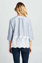 Load image into Gallery viewer, 3/4 SLEEVE STRIPED EMBROIDERED TOP