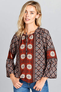 BELL SLEEVE PRINT TOP