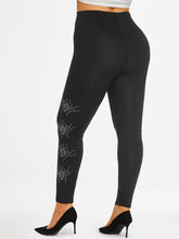 Load image into Gallery viewer, Casual Women Leggings Plus Size Rhinestone Spider High Rise