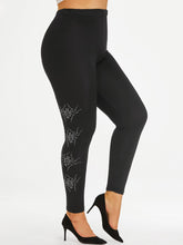 Load image into Gallery viewer, Casual Women Leggings Plus Size Rhinestone Spider High Rise