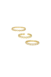 Triple Crystal 18k Gold Plated Ring Set