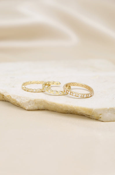 Triple Crystal 18k Gold Plated Ring Set