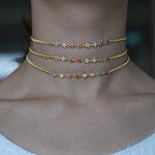 Load image into Gallery viewer, Rainbow CZ Cuban Link Chain Choker Statement Necklaces For Women Gold