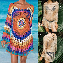 Load image into Gallery viewer, Rainbow Knit Sunscreen Skirt Dress Crochet Bikini Cover Up With Fringe - Sophornlilly
