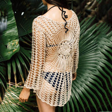Load image into Gallery viewer, Rainbow Knit Sunscreen Skirt Dress Crochet Bikini Cover Up With Fringe - Sophornlilly