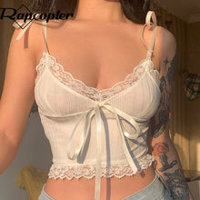 Load image into Gallery viewer, Lace Trim Crop Top White Bow