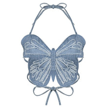 Load image into Gallery viewer, Butterfly Jeans Crop Top Backless Strap Cami Sexy Blue