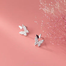 Load image into Gallery viewer, Real 925 Sterling Silver Full Zircon Butterfly Stud Earrings For