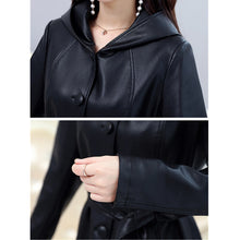 Load image into Gallery viewer, Leather Coat Casual Long Slim Hooded