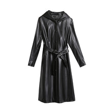 Load image into Gallery viewer, Leather Coat Casual Long Slim Hooded